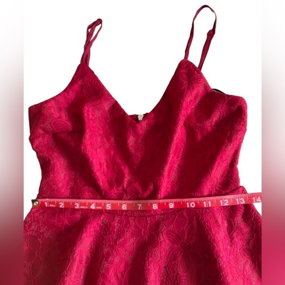 Lulus Way with Words Berry Red Floral Lace Skater Dress Full Skirt Fitted Waist - Picture 7 of 14